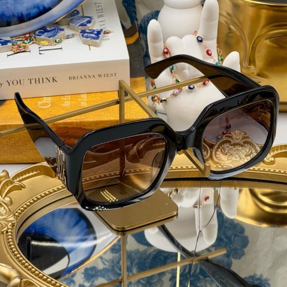 🆕 CARTIER 🧿 NWOT CT0434 Double C Square Sunglasses, Black Recycled Acetate - Picture 13 of 16